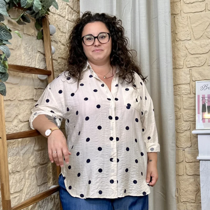 Chemise à pois - blanc-pois-marine - 52