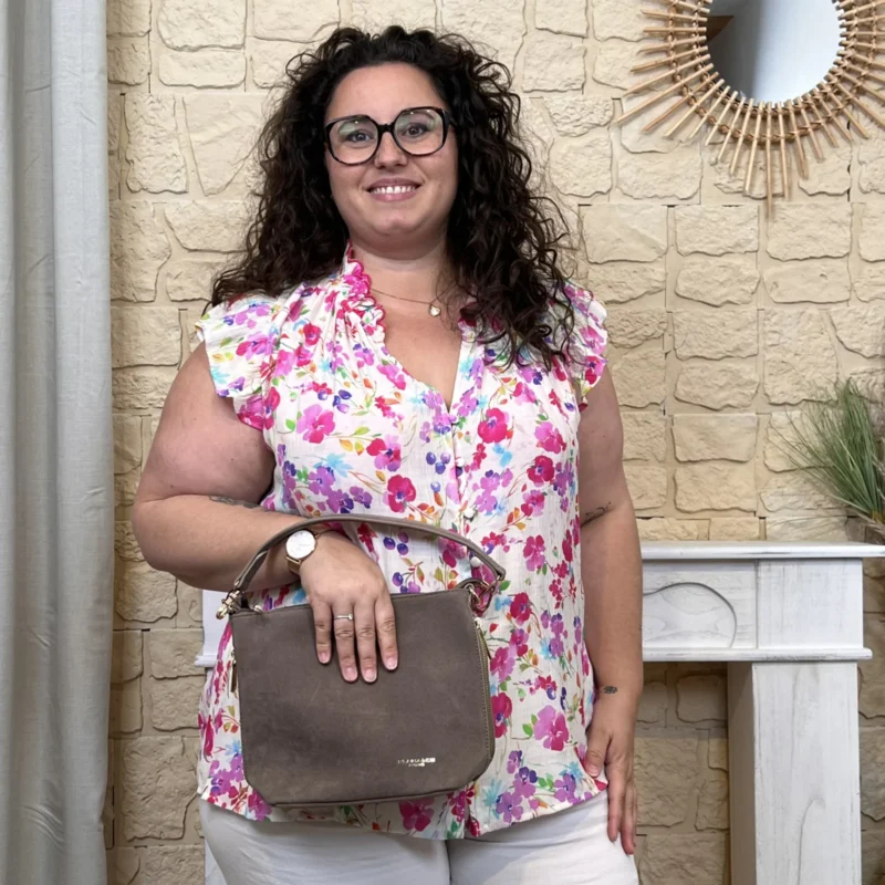 Blouse fleurie volantée (T40-T48) - fuchsia - 38