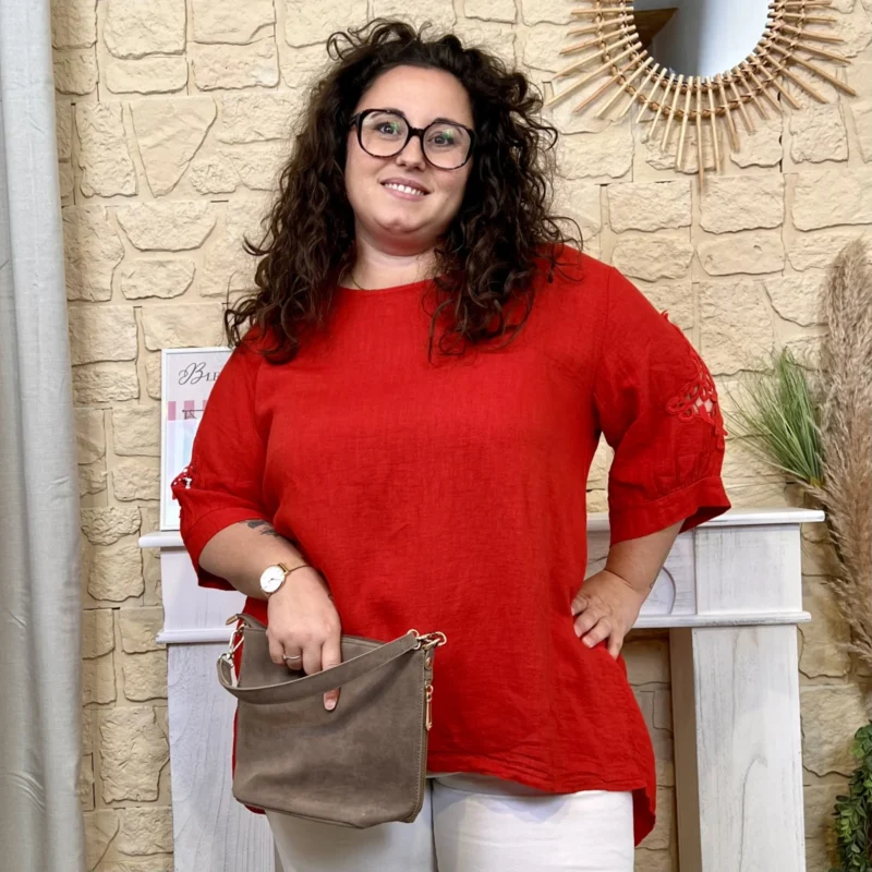 Blouse en lin fantaisie - rouge - taille-unique-grande-taille