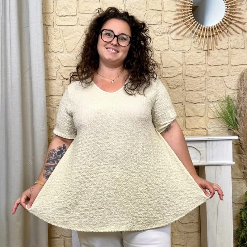 Tunique texturée dentelle dos - beige - taille-unique-grande-taille