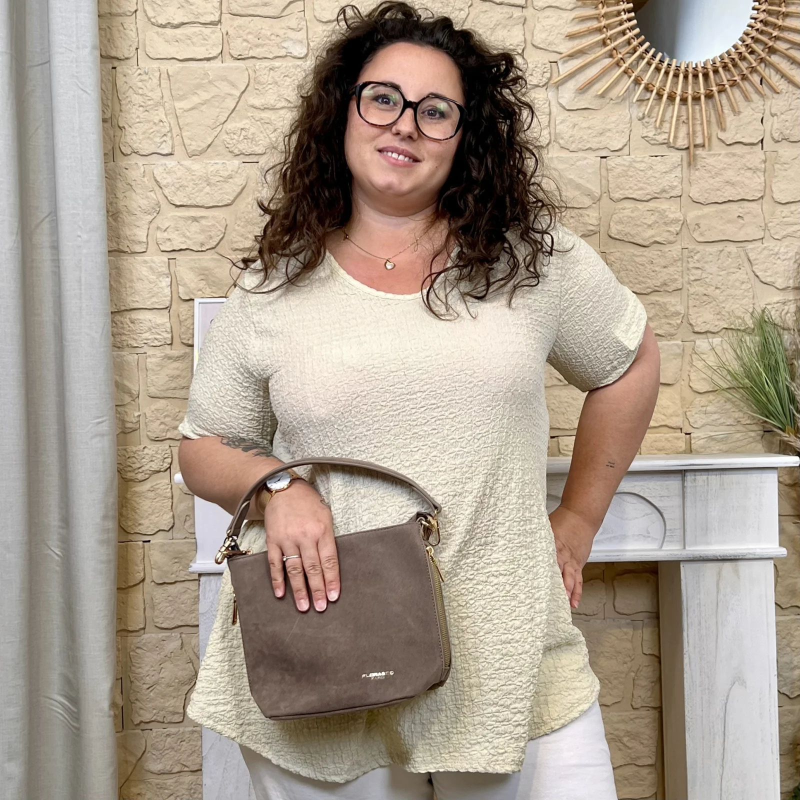 Tunique texturée dentelle dos - beige - taille-unique-grande-taille
