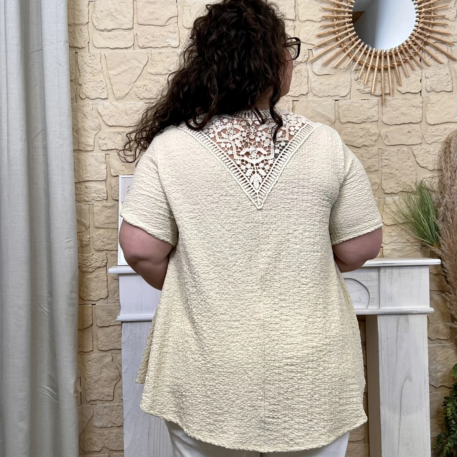 Tunique texturée dentelle dos - beige - taille-unique-grande-taille