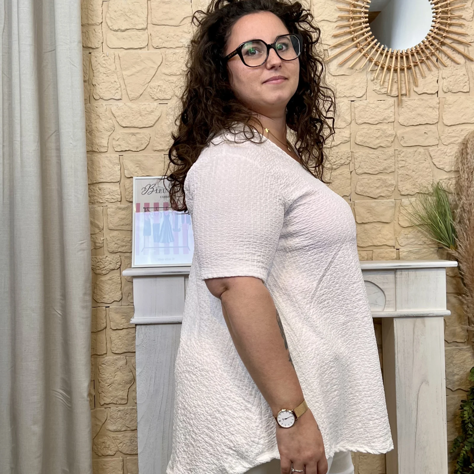 Tunique texturée dentelle dos - blanc - taille-unique-grande-taille