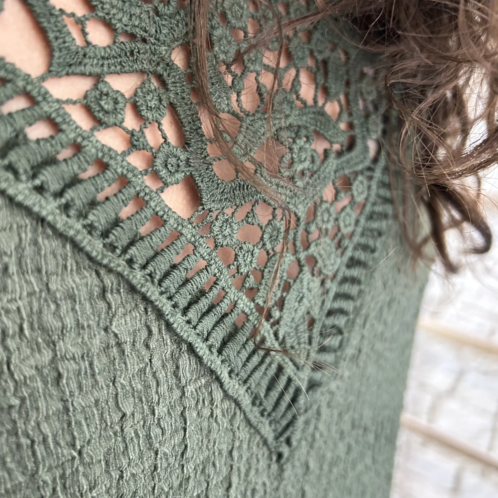 Tunique texturée dentelle dos - kaki - taille-unique-grande-taille