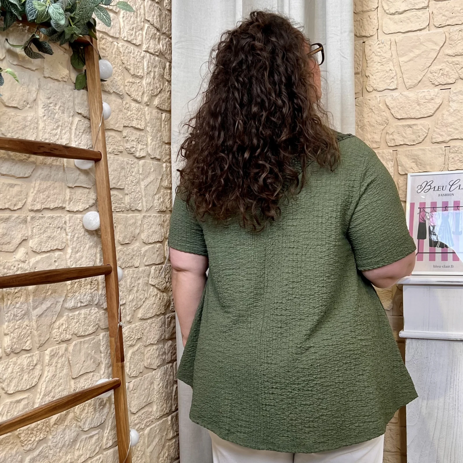 Tunique texturée dentelle dos - kaki - taille-unique-grande-taille