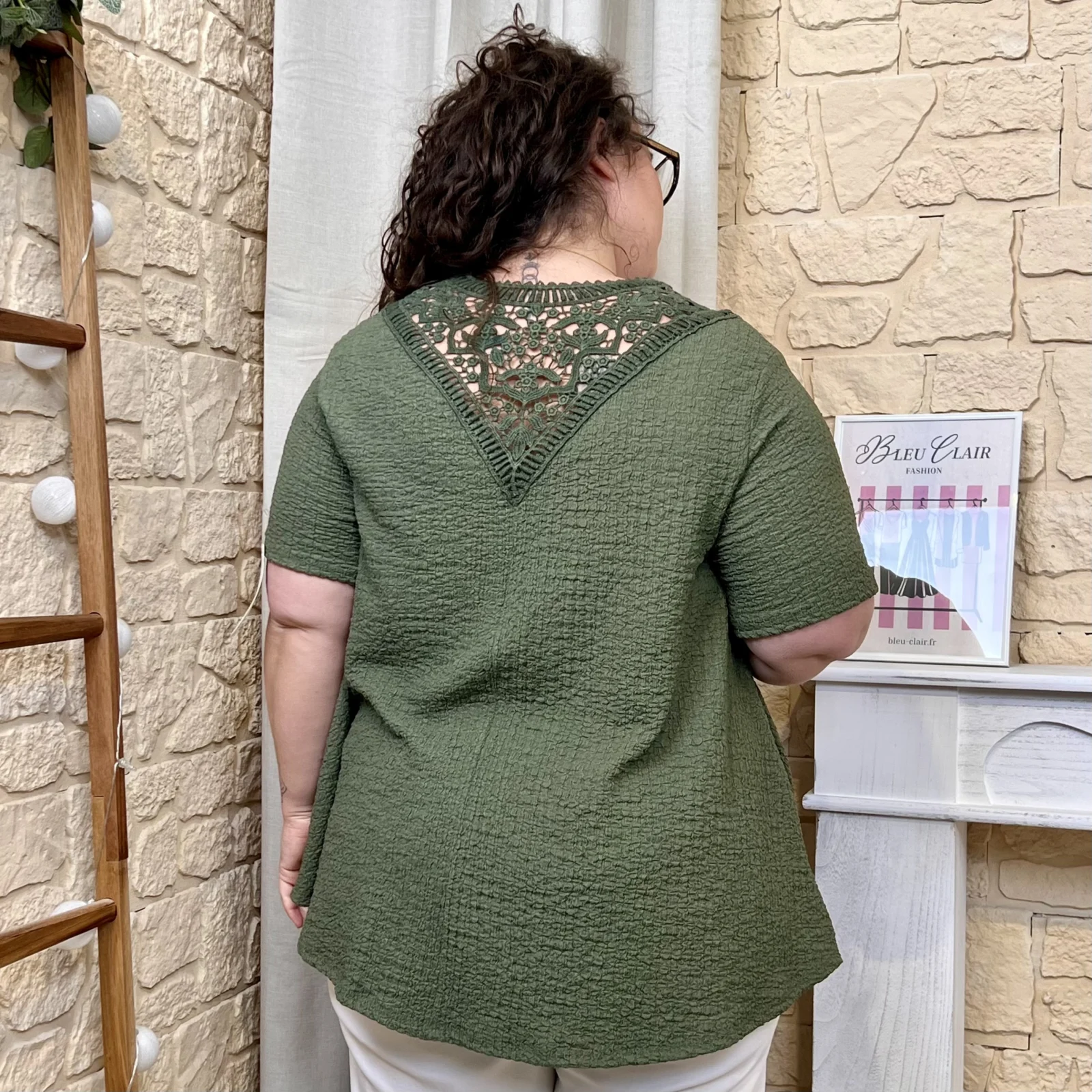 Tunique texturée dentelle dos - kaki - taille-unique-grande-taille