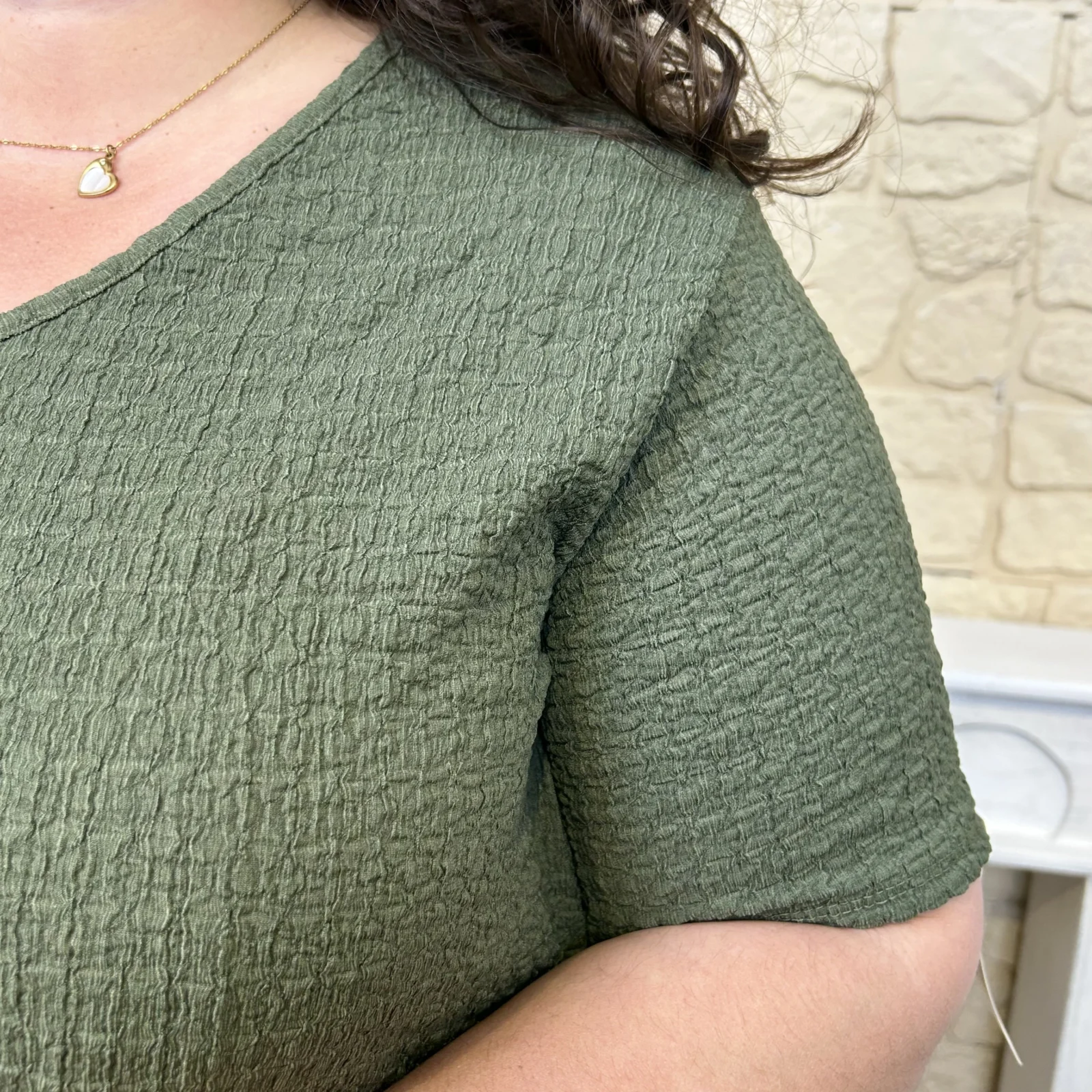Tunique texturée dentelle dos - kaki - taille-unique-grande-taille