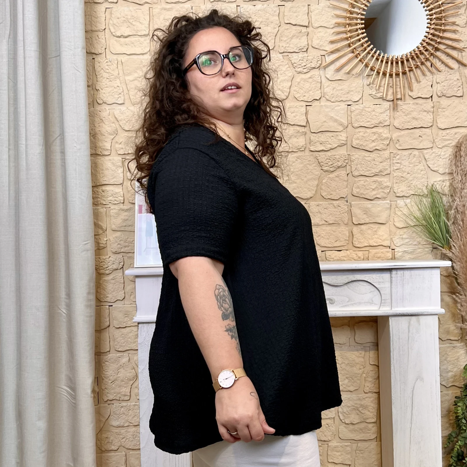 Tunique texturée dentelle dos - noir - taille-unique-grande-taille