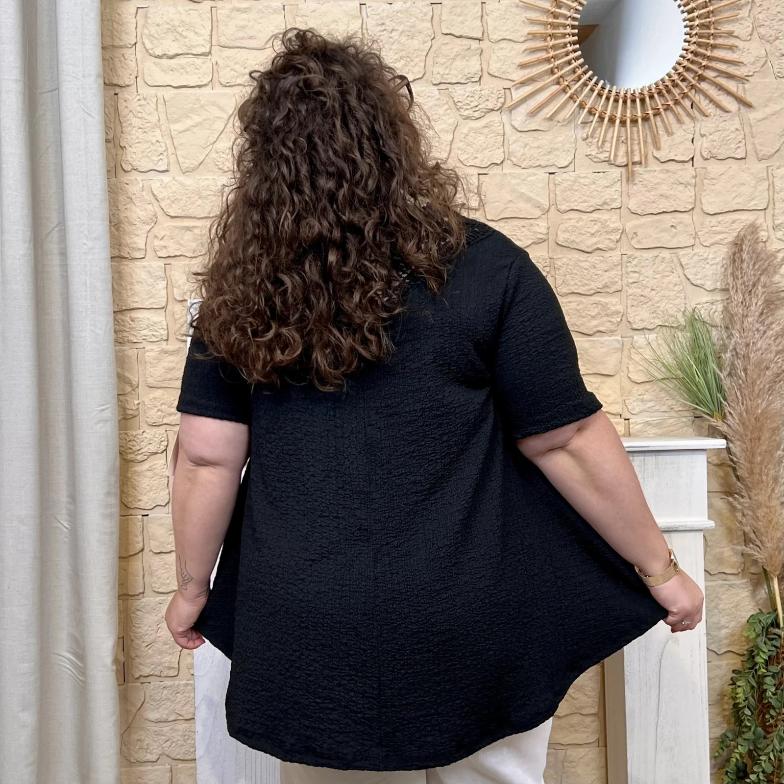 Tunique texturée dentelle dos - noir - taille-unique-grande-taille