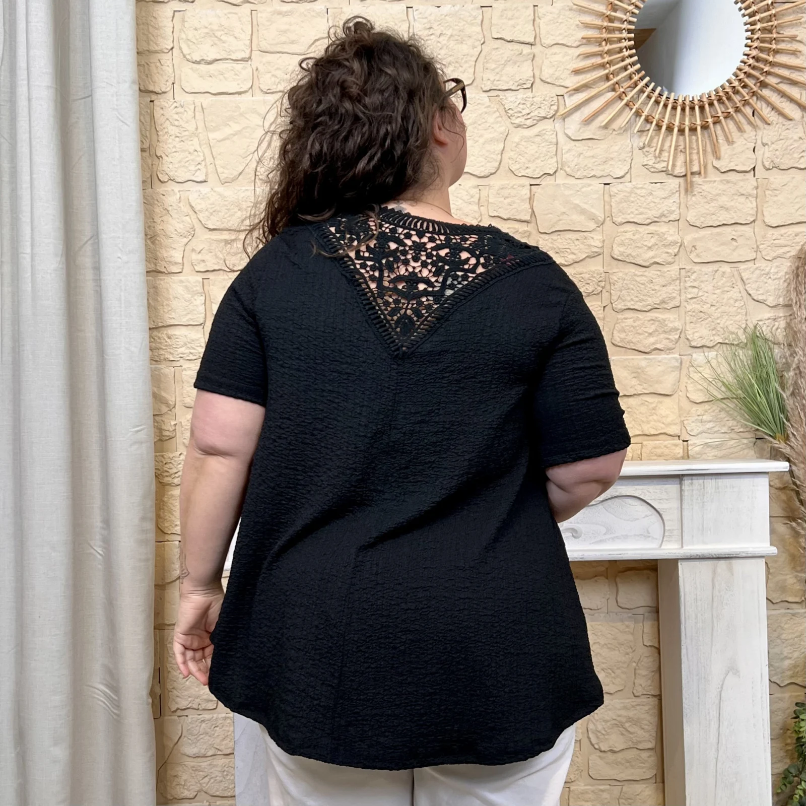 Tunique texturée dentelle dos - noir - taille-unique-grande-taille