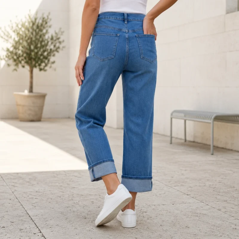 Jean Wide retroussé (T36-T44) - denim-bleu-jean - 44
