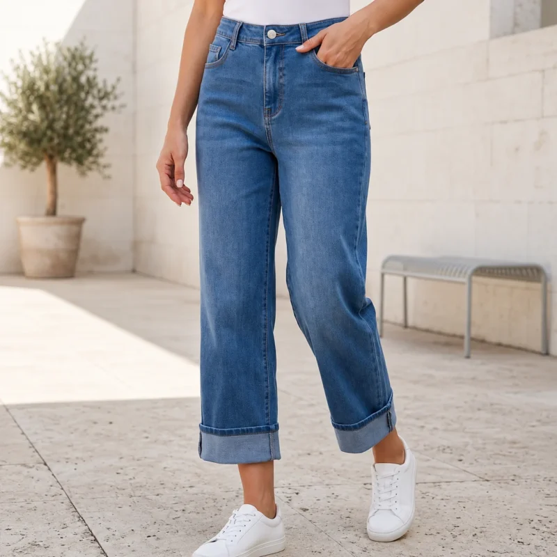 Jean Wide retroussé (T36-T44) - denim-bleu-jean - 44