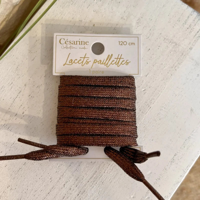 Lacets plats pailletés 120 cm - marron - sans-taille