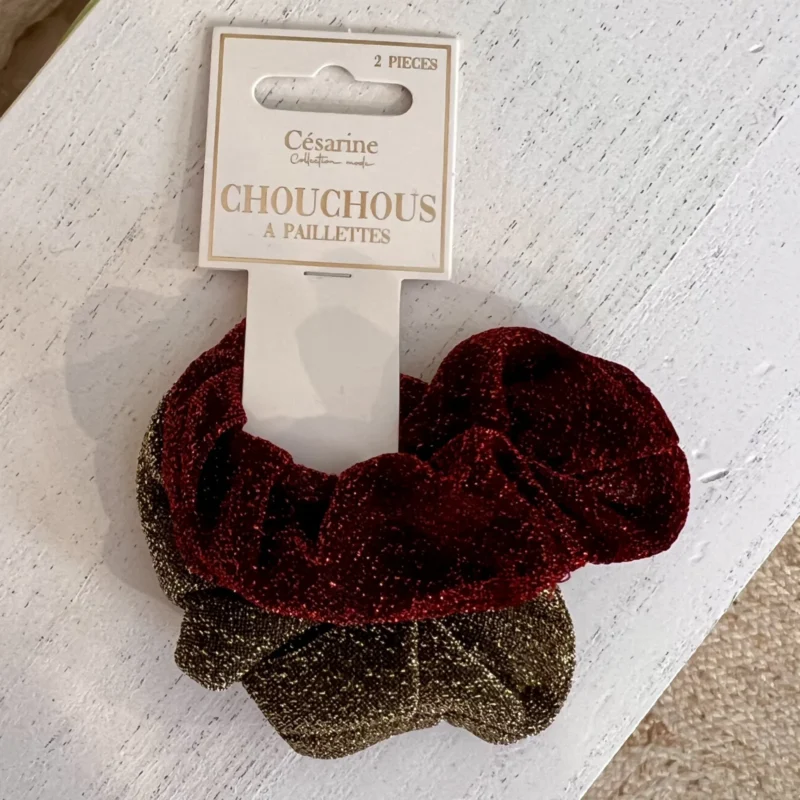 Lot de 2 chouchous pailletés femme - rouge-dore - sans-taille