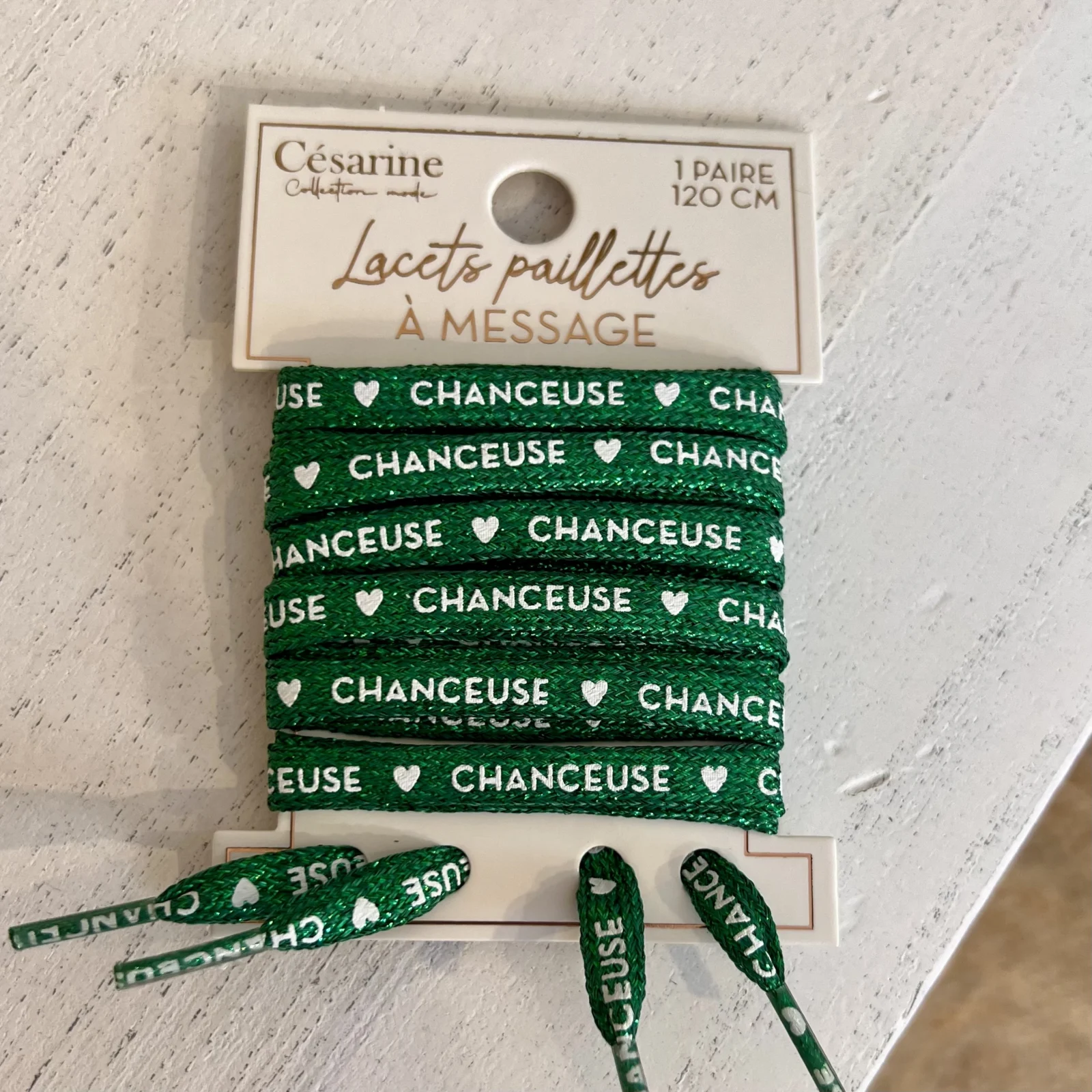 Lacet pailleté à message - vert-bresil - sans-taille