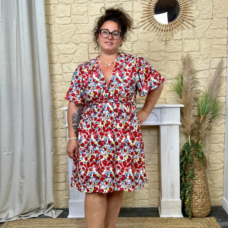 Robe fleurie bohème - beige-rouge - 48