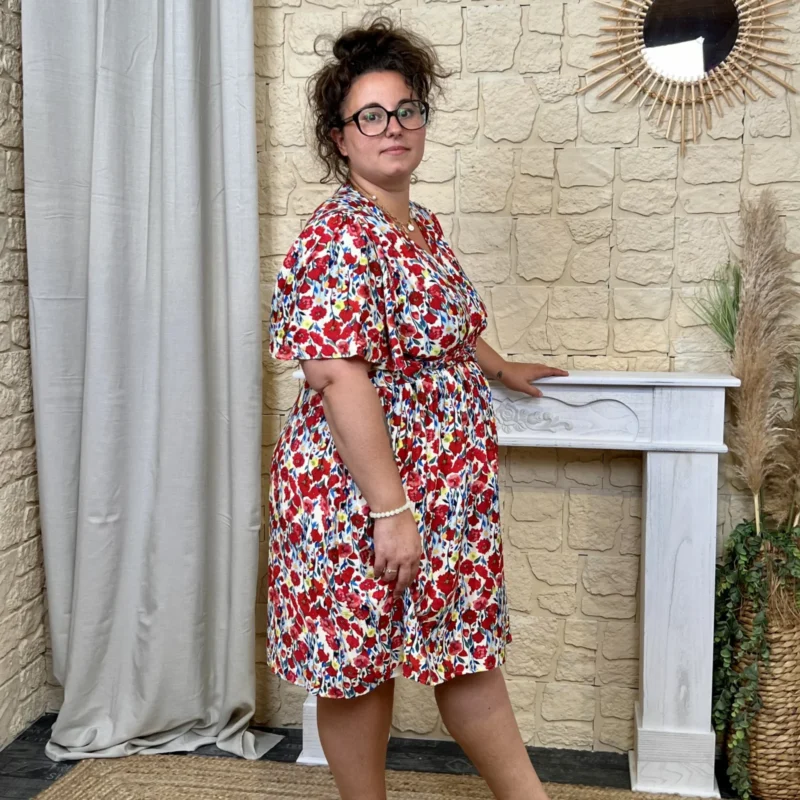 Robe fleurie bohème - beige-rouge - 48