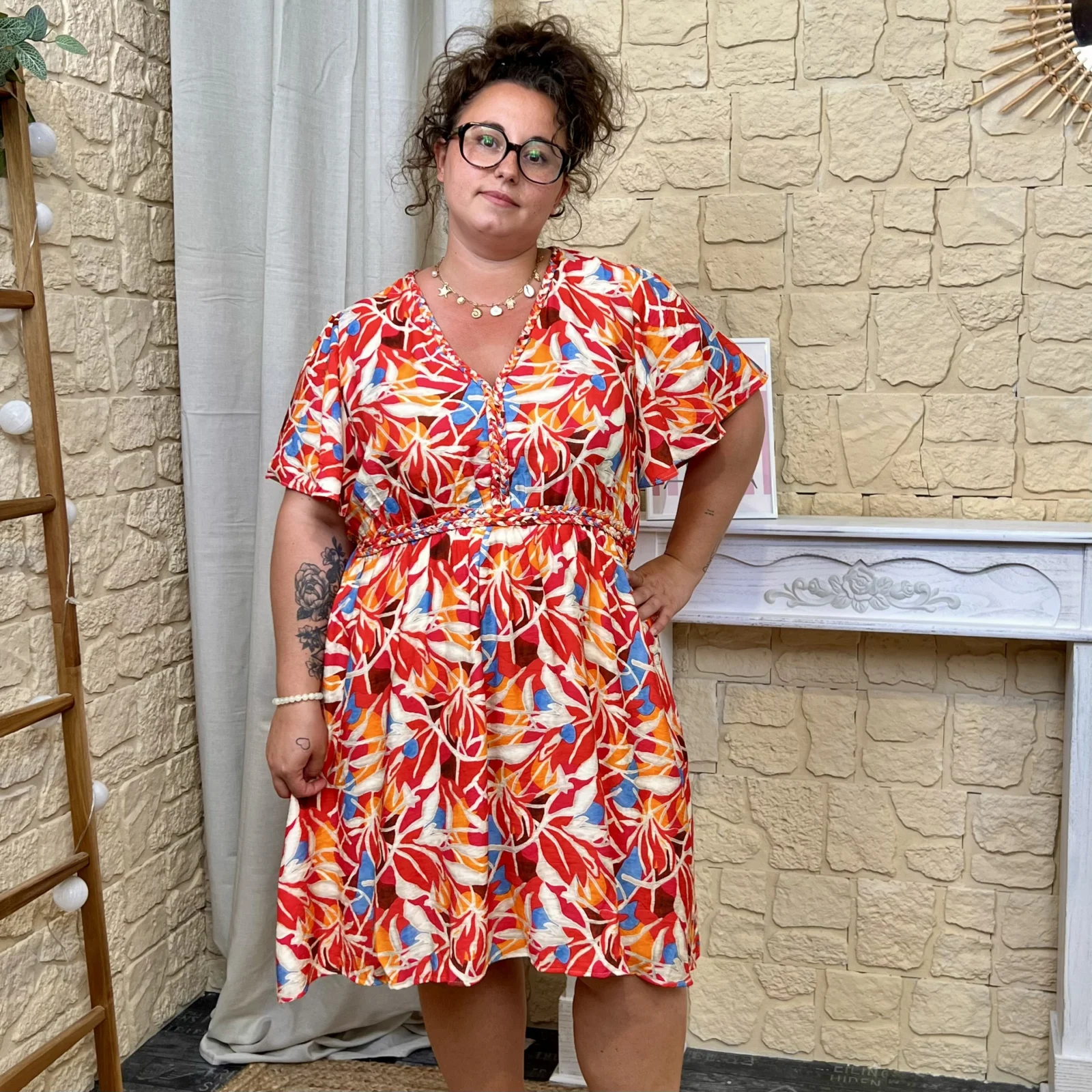 Robe courte colorée - rouge - 48