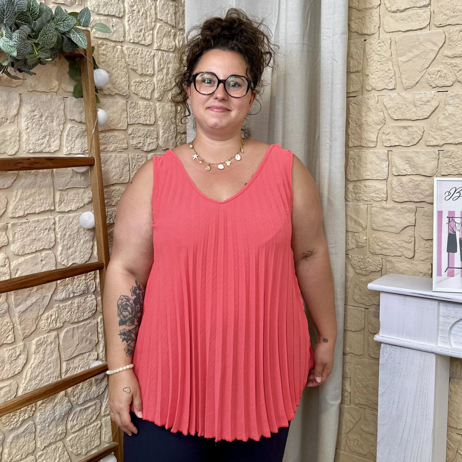 Débardeur plissé - corail - taille-unique-grande-taille