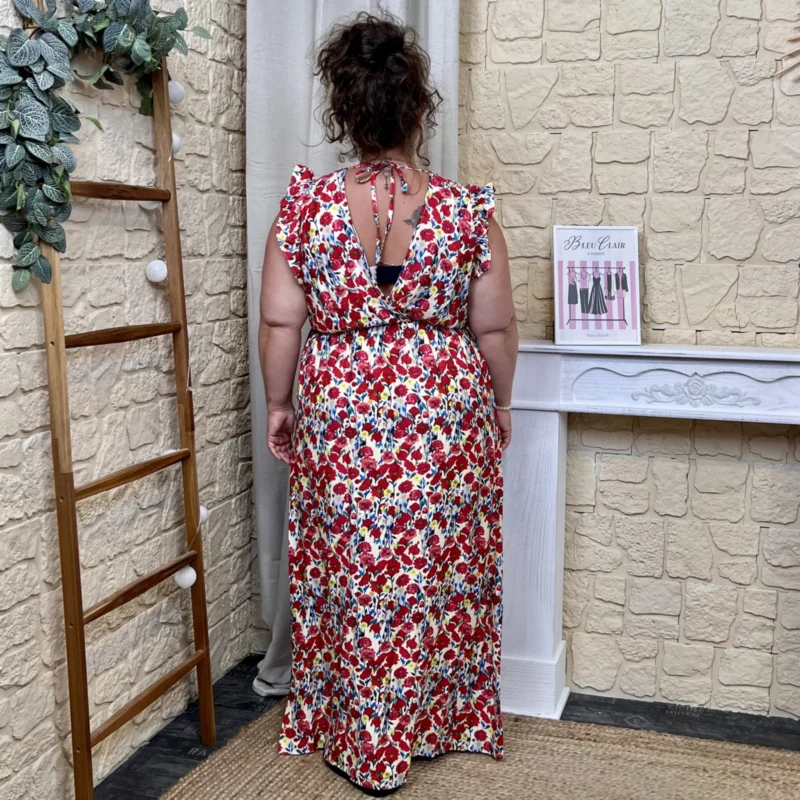 Robe longue fleurie - beige-rouge - 48