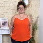 Débardeur femme uni à dentelle CHRISTY T44-T52 - orange - 52