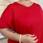 T-shirt femme fluide col V « Jolies Formes » - rouge - taille-unique-grande-taille