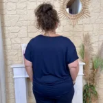 T-shirt femme fluide col V « Jolies Formes » - marine - taille-unique-grande-taille