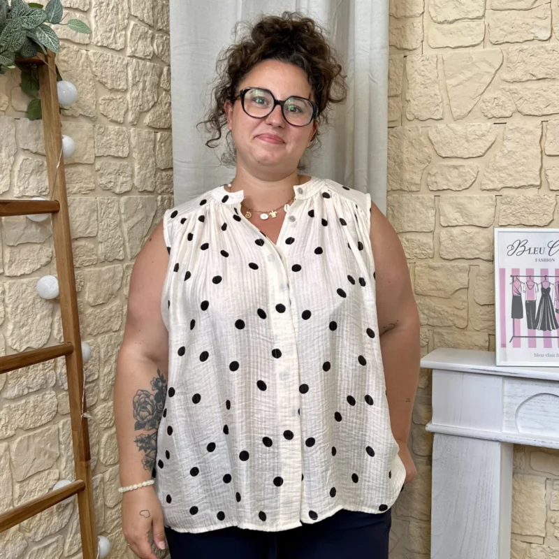 Blouse fluide à pois - beige - taille-unique-grande-taille