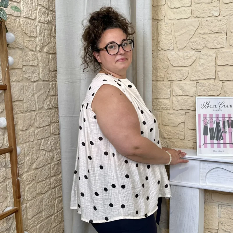 Blouse fluide à pois - beige - taille-unique-grande-taille