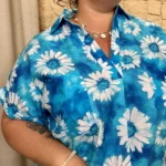 Blouse Marguerites (T44-T52) - bleu-turquoise - 52