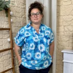 Blouse Marguerites (T44-T52) - bleu-turquoise - 52