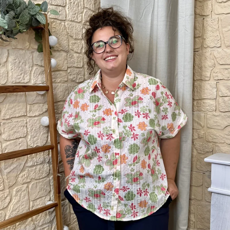 Chemise fleurie Bohème - blanc-multicolore - 48
