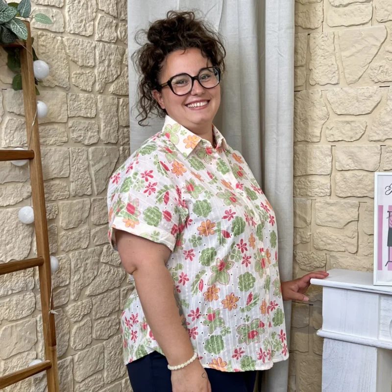 Chemise fleurie Bohème - blanc-multicolore - 48