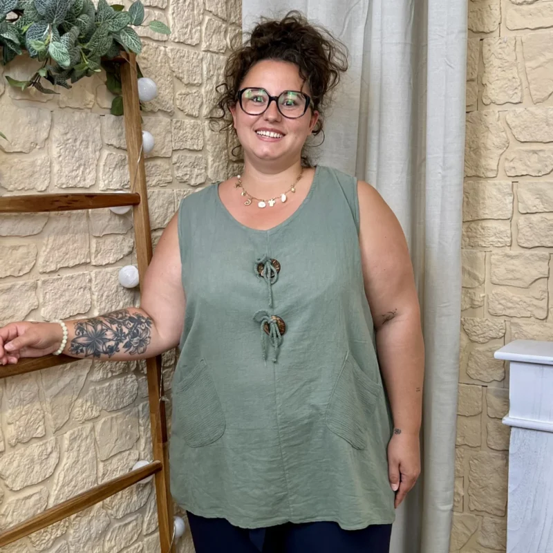 Débardeur avec boutons - kaki - taille-unique-grande-taille