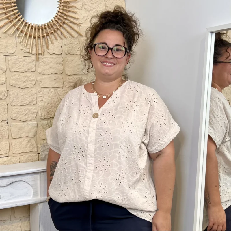Tunique brodée en coton - beige - taille-unique-grande-taille