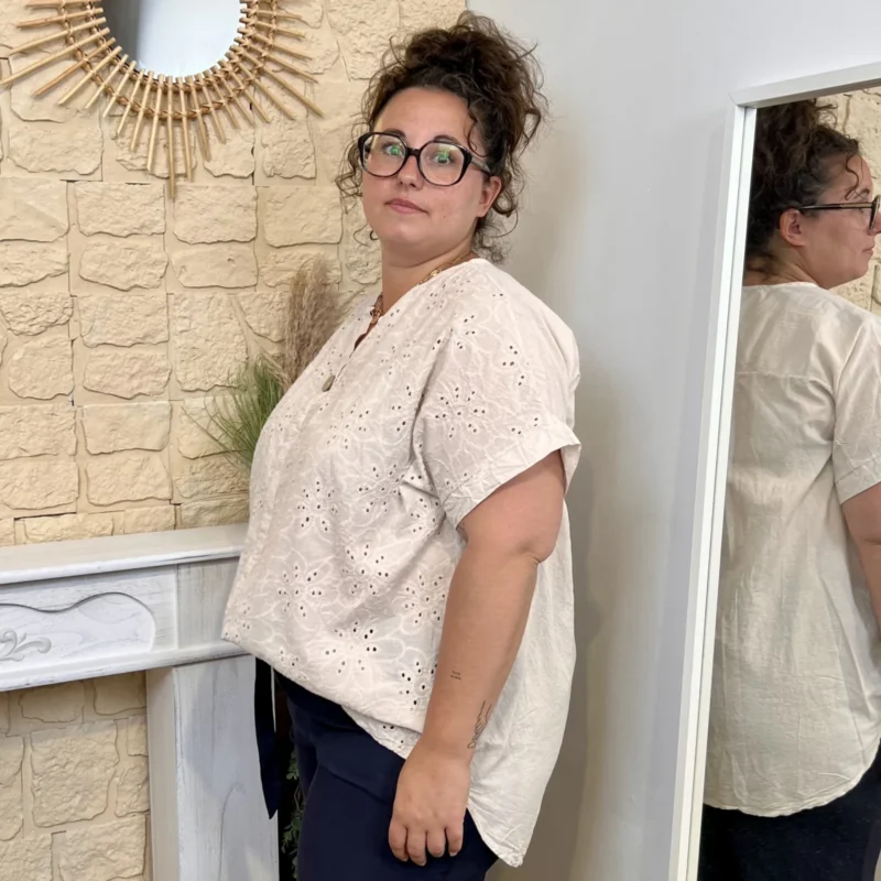 Tunique brodée en coton - beige - taille-unique-grande-taille