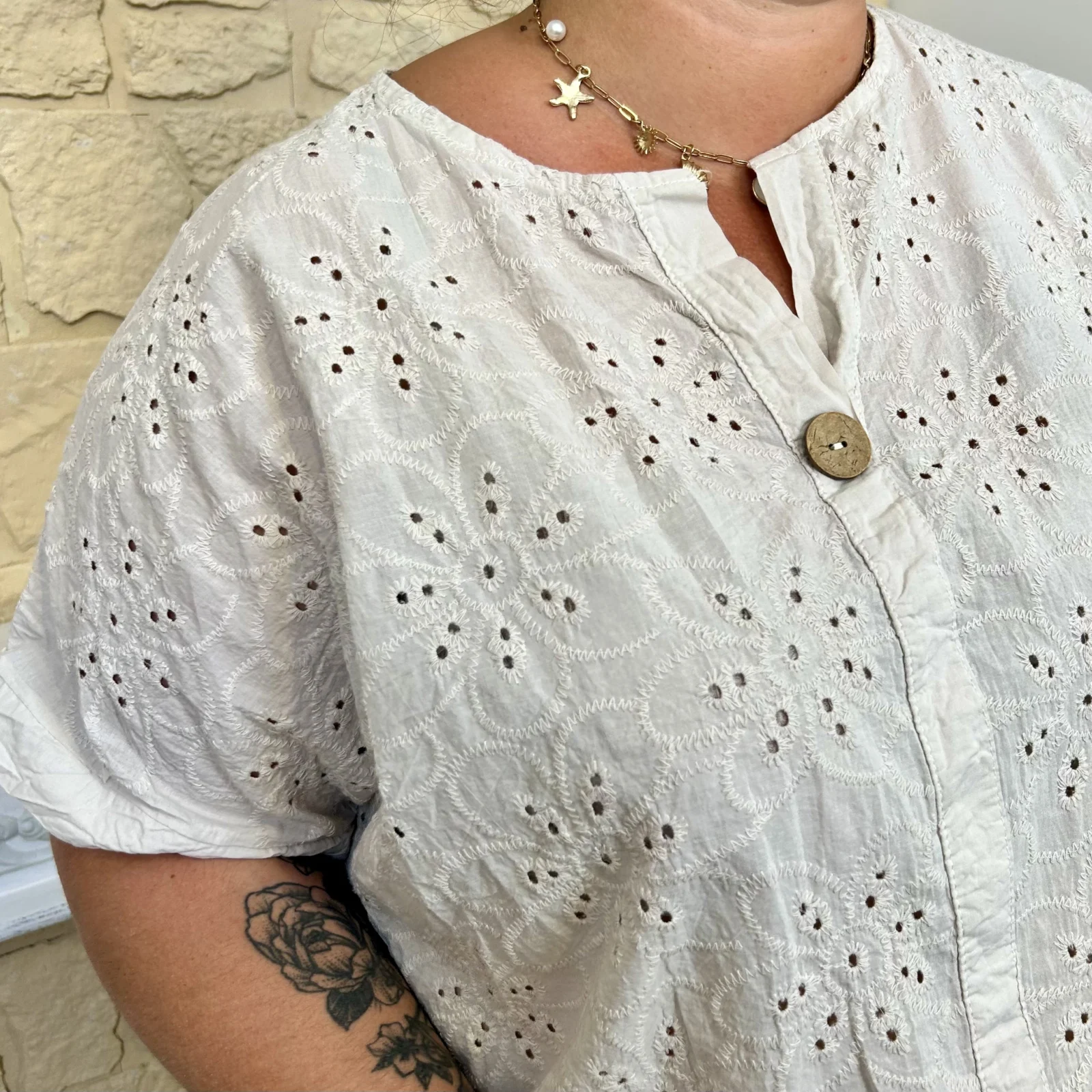 Tunique brodée en coton (GT) - beige - taille-unique-grande-taille