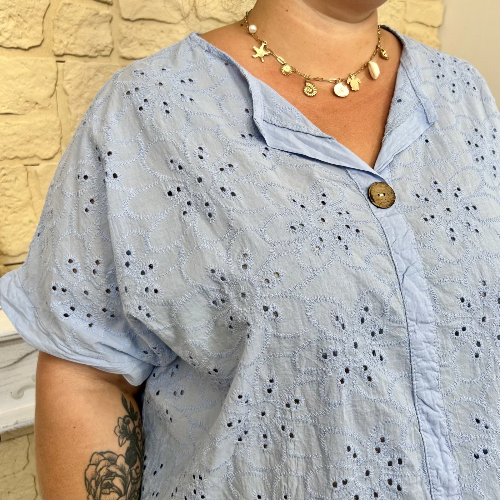 Tunique brodée en coton (GT) - bleu-ciel - taille-unique-grande-taille