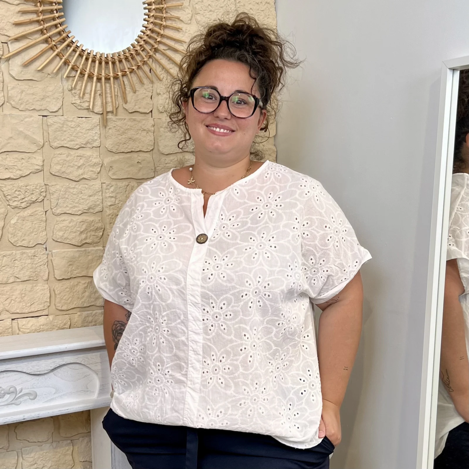 Tunique brodée en coton (GT) - blanc - taille-unique-grande-taille
