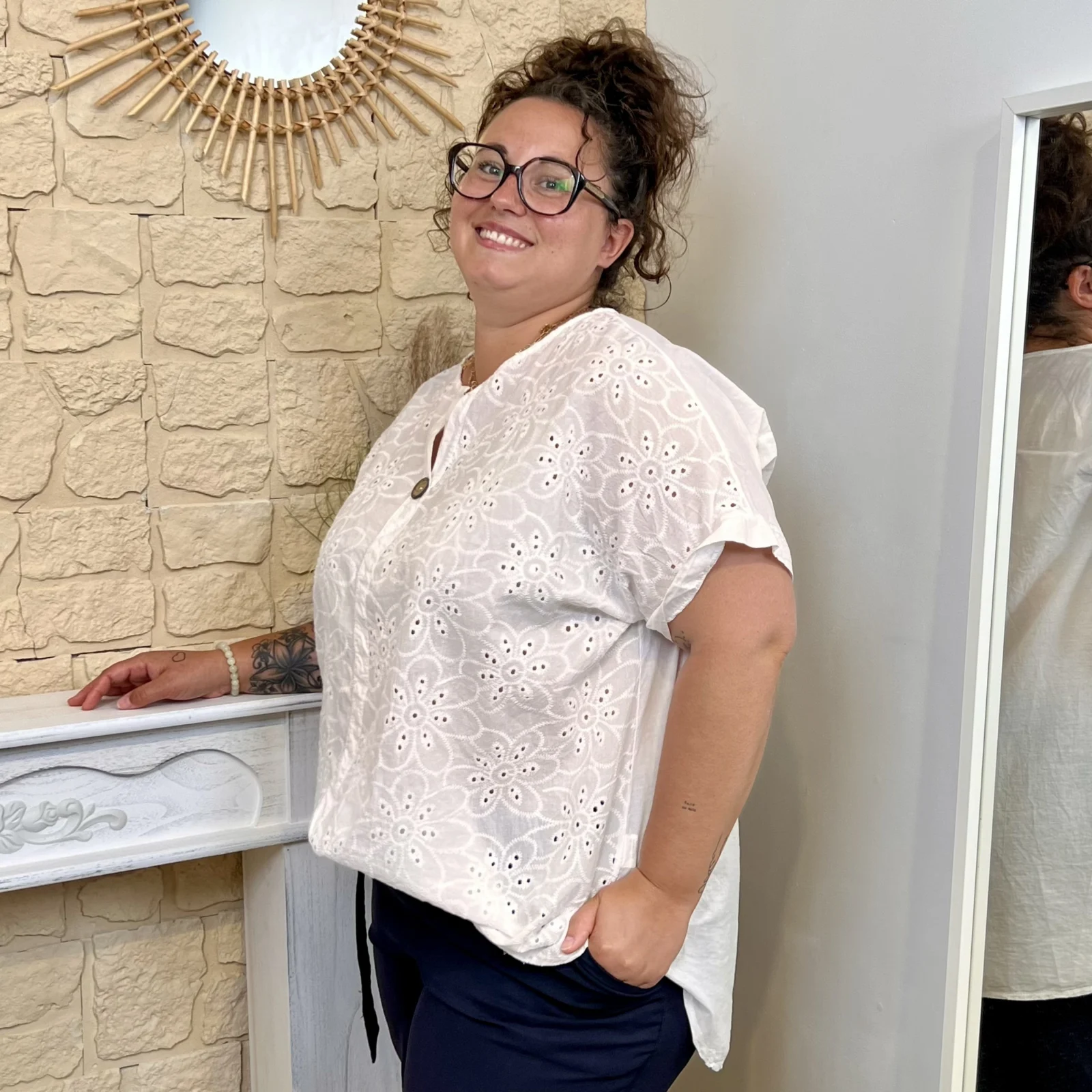 Tunique brodée en coton (GT) - blanc - taille-unique-grande-taille