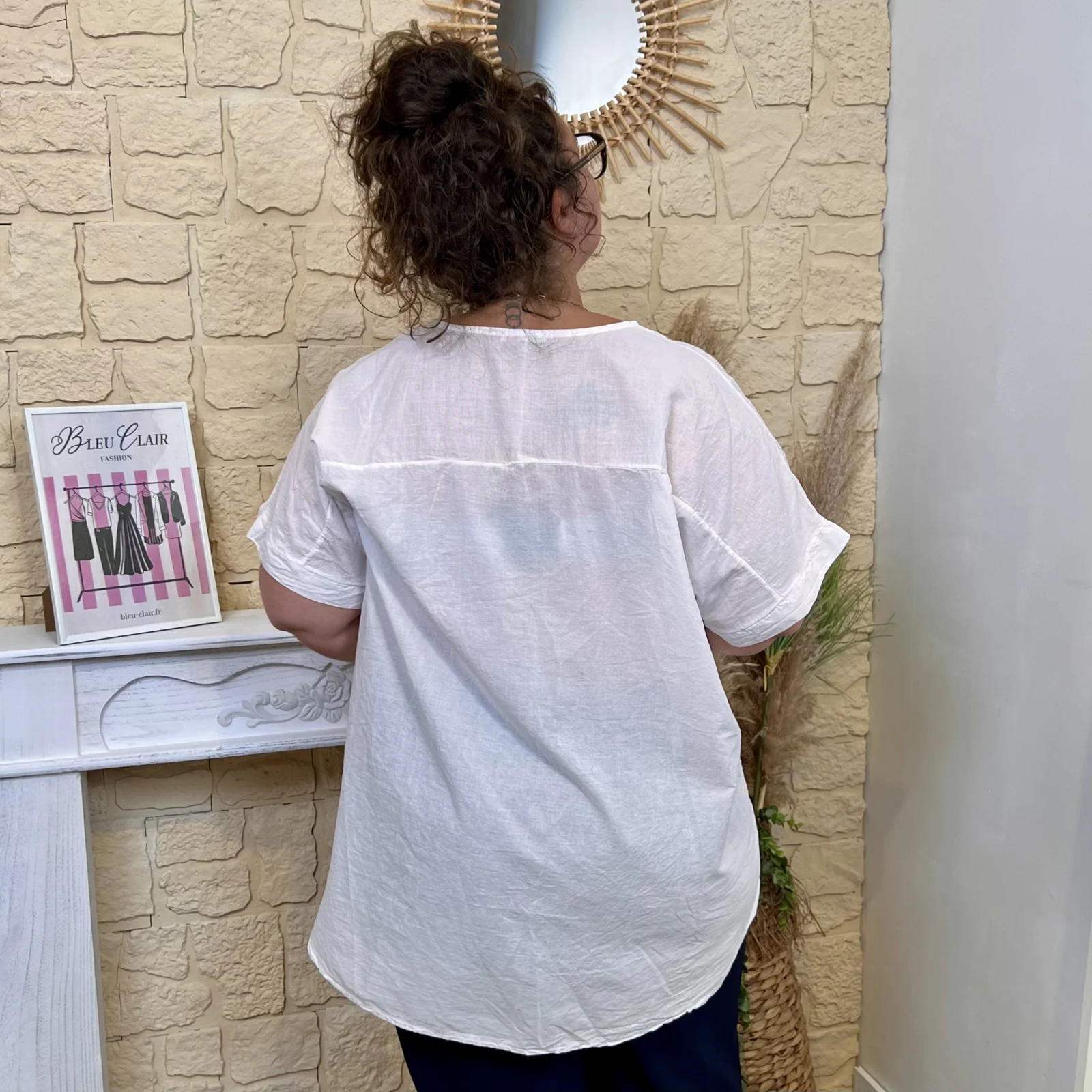 Tunique brodée en coton (GT) - blanc - taille-unique-grande-taille