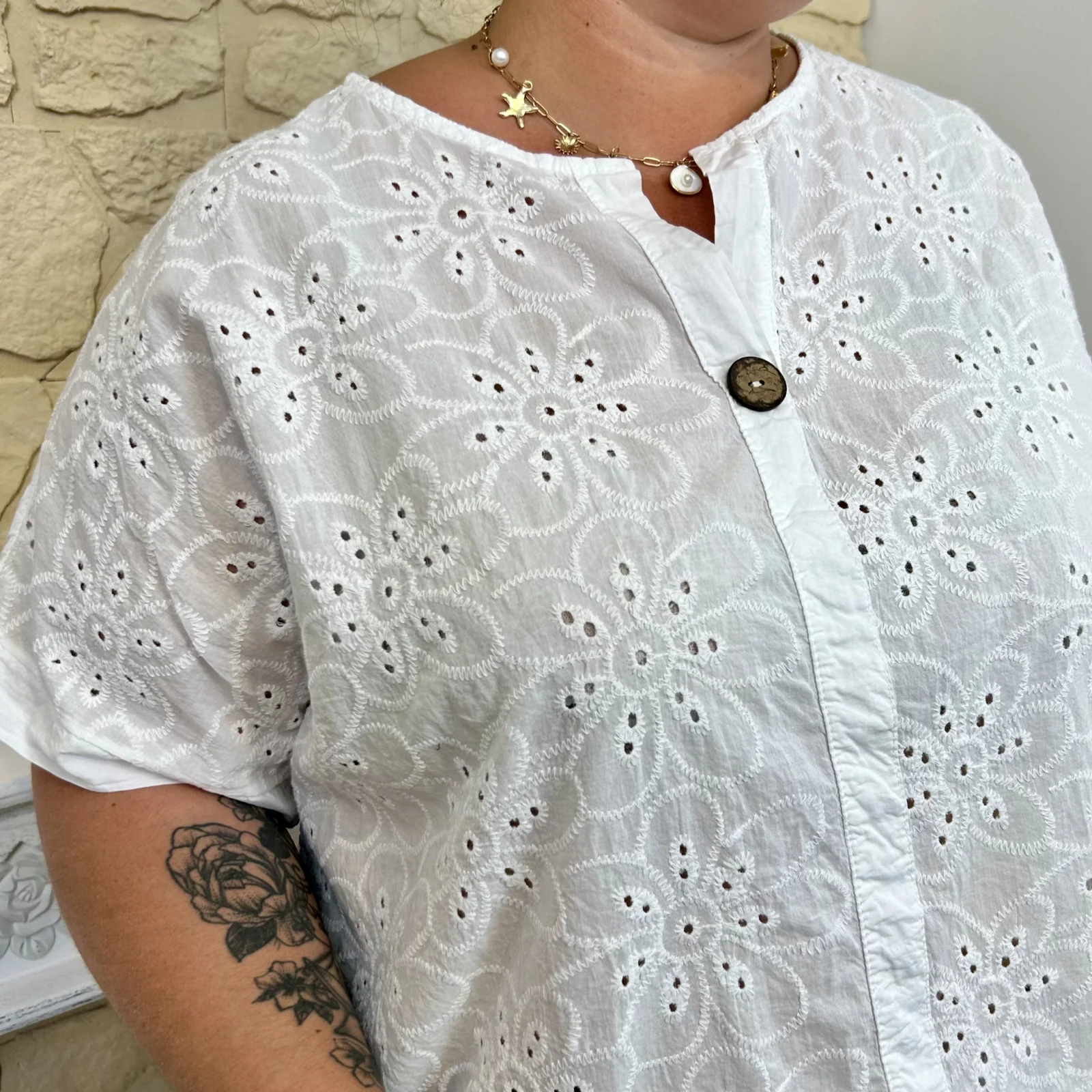 Tunique brodée en coton (GT) - blanc - taille-unique-grande-taille