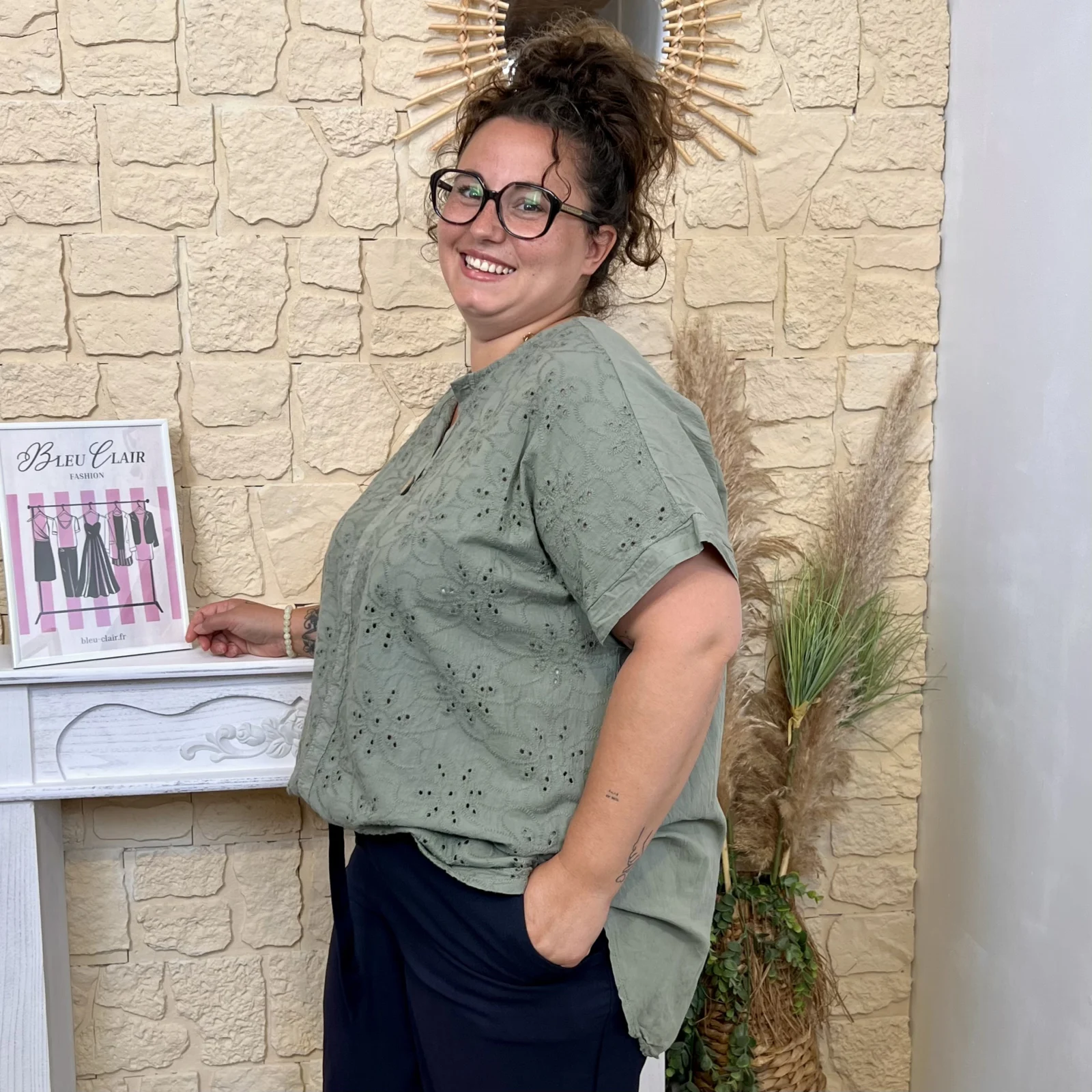 Tunique brodée en coton (GT) - kaki - taille-unique-grande-taille