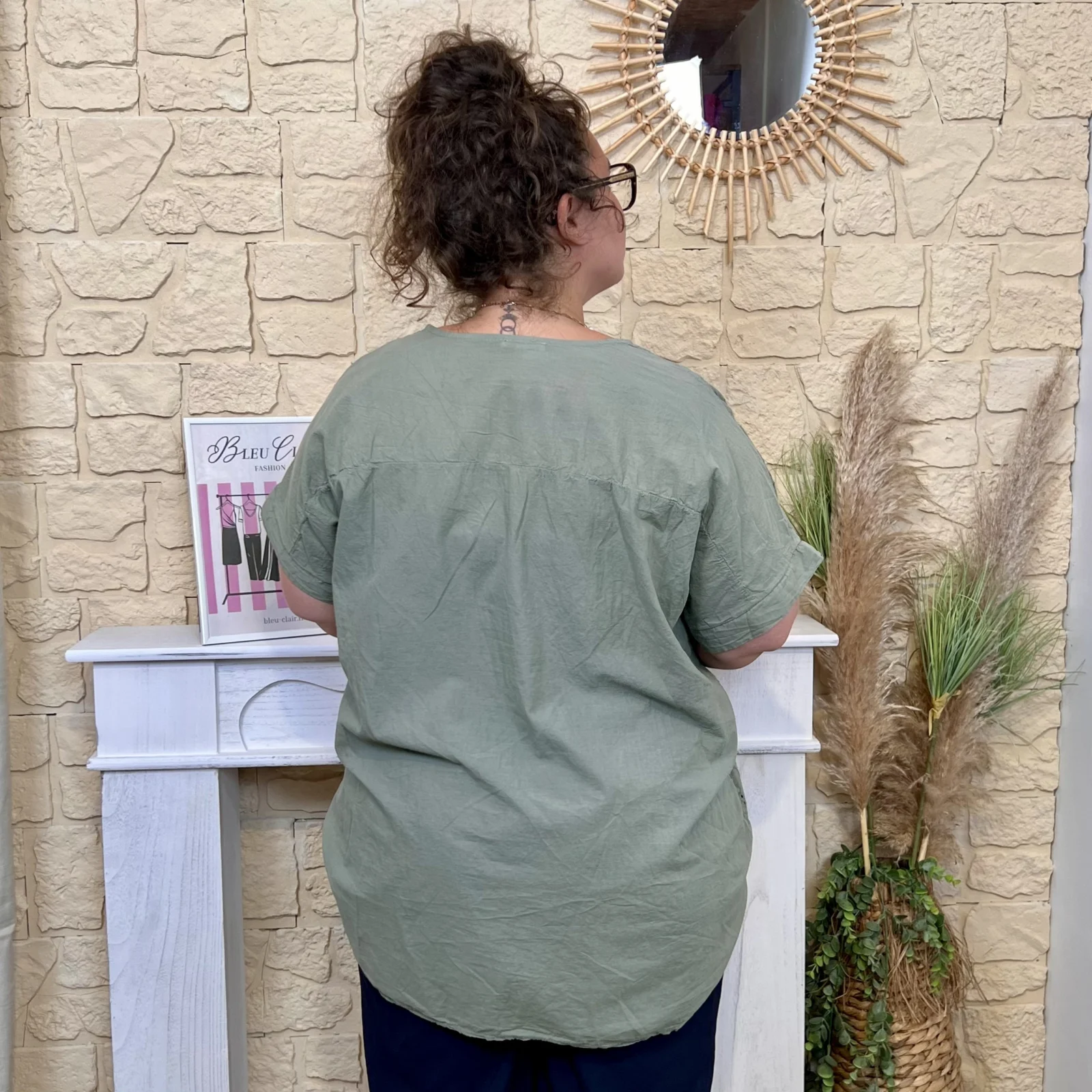 Tunique brodée en coton (GT) - kaki - taille-unique-grande-taille