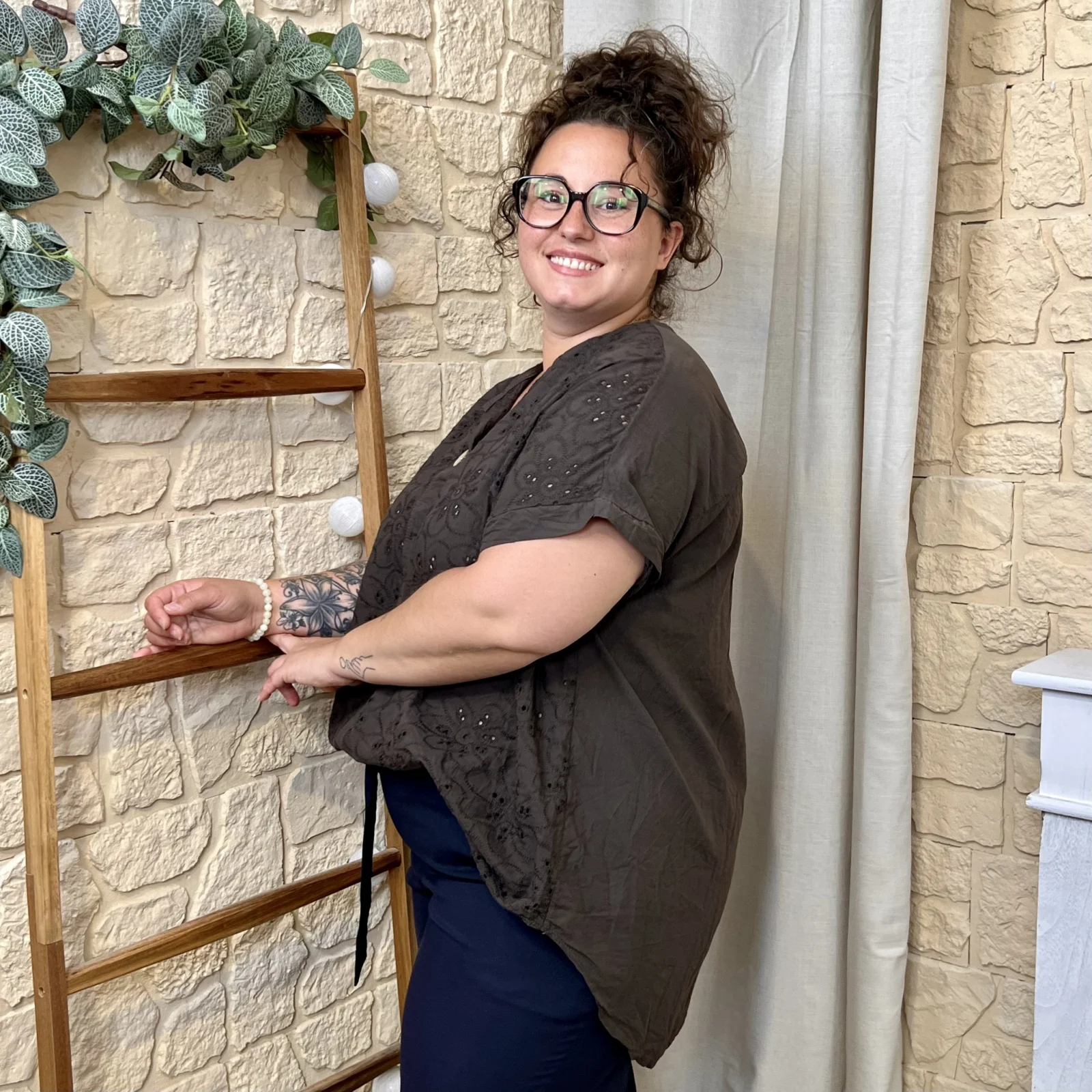 Tunique brodée en coton (GT) - marron - taille-unique-grande-taille