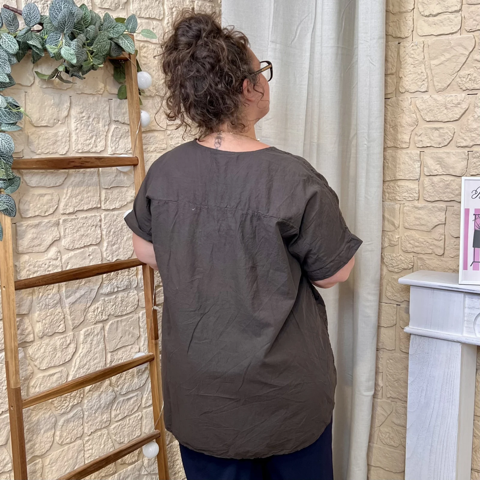 Tunique brodée en coton (GT) - marron - taille-unique-grande-taille