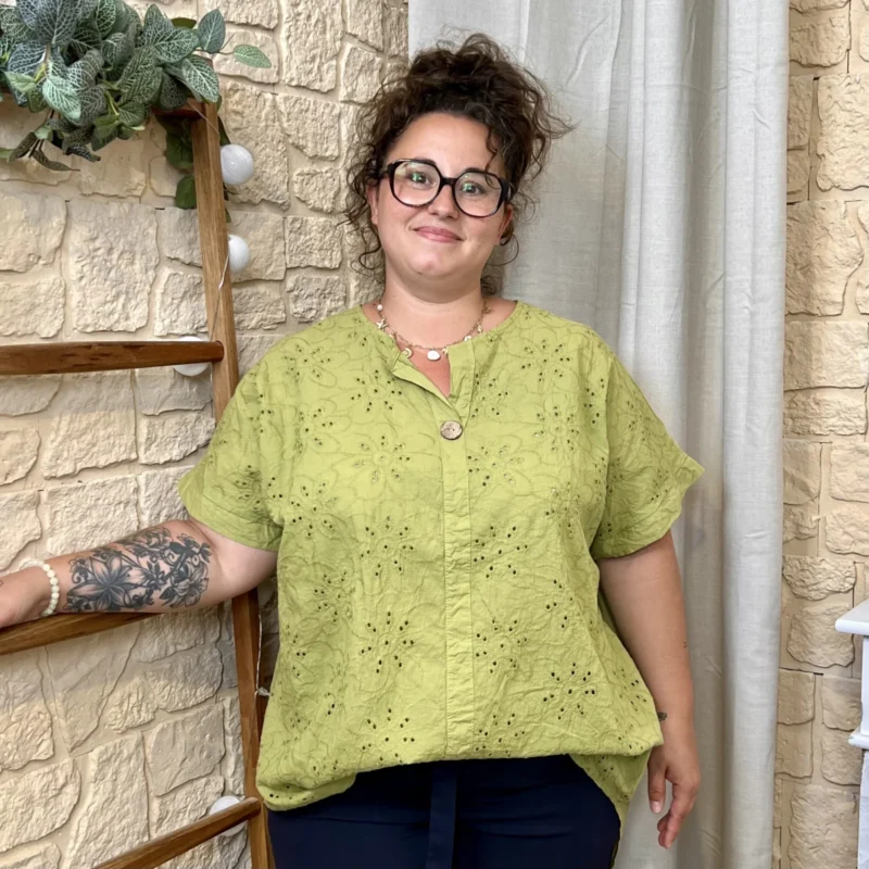 Tunique brodée en coton (GT) - vert-anis - taille-unique-grande-taille