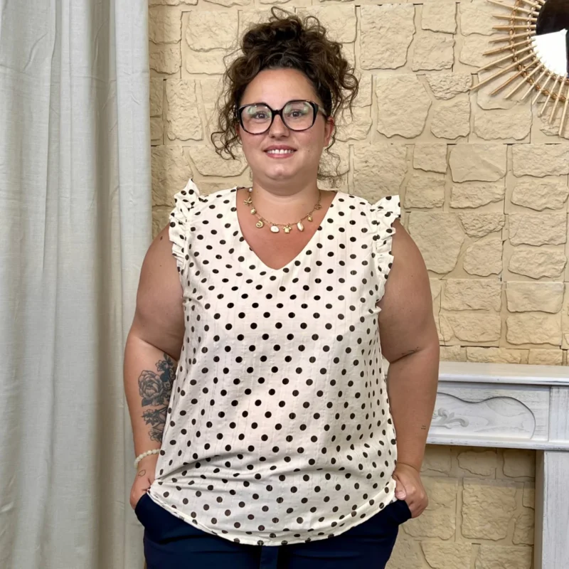 Blouse à pois - ecru-blanc - 52