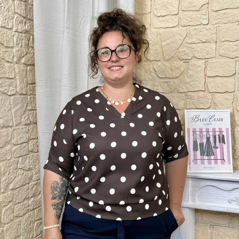 Blouse à pois - marron-pois - taille-unique-grande-taille