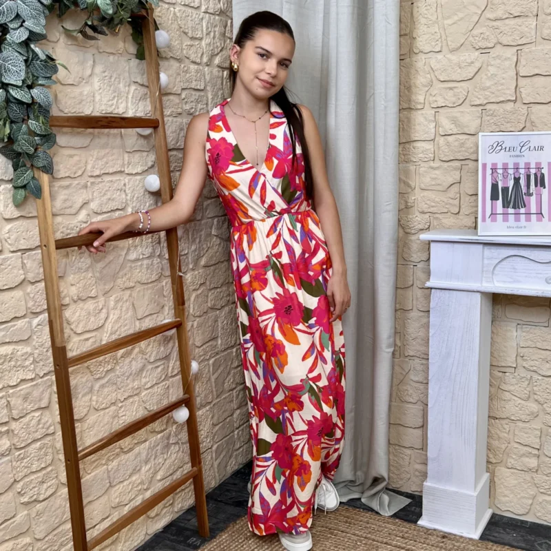 Robe longue tropicale - fuchsia - 38